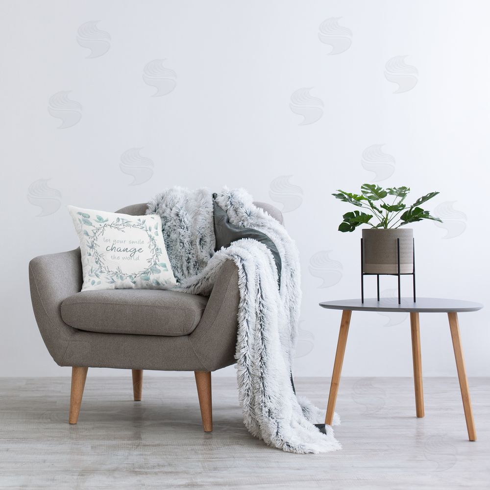 Kim Allen Smile Change The World Plush Polyester Printed Square Pillow on Chair