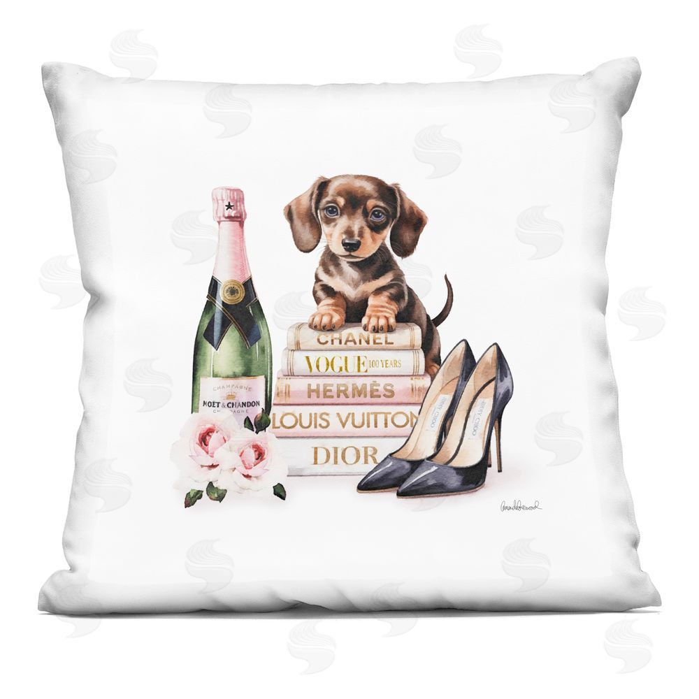Amanda Greenwood Luxury Books & Puppy Indoor Plush Polyester Square Throw Pillow