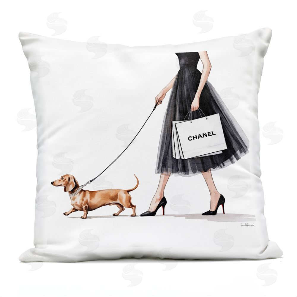 Amanda Greenwood Glam Dog Walking Outdoor Quick-Dry Polyester Square Throw Pillow