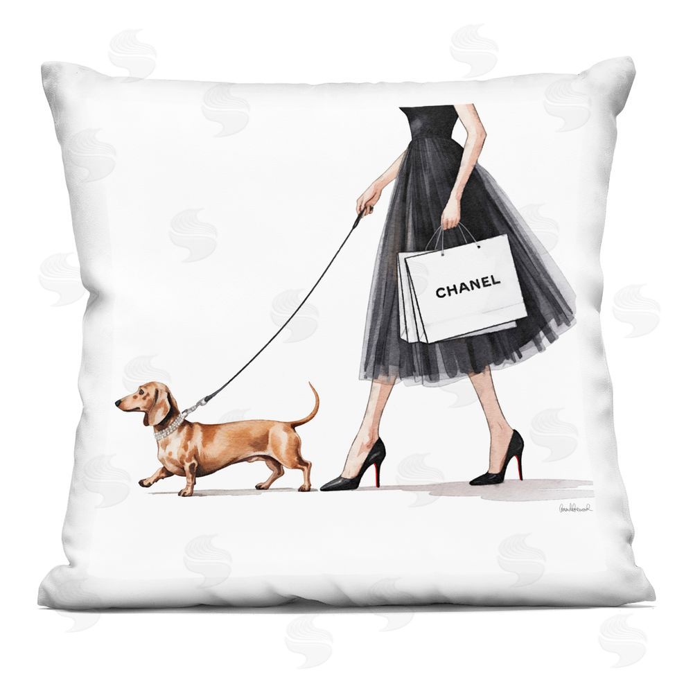 Amanda Greenwood Glam Dog Walking Indoor Plush Polyester Square Throw Pillow