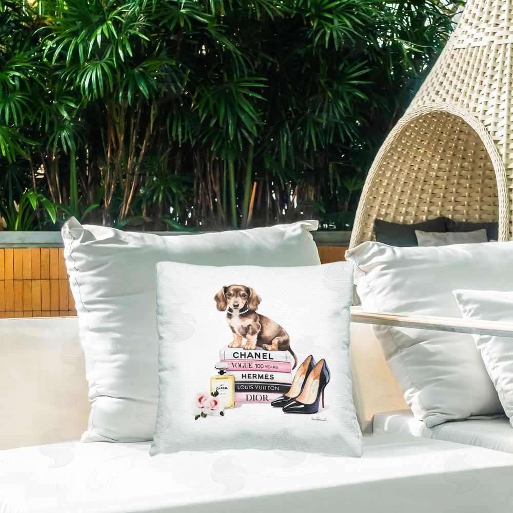 Amanda Greenwood Luxury Fashion Books & Dog Outdoor Quick-Dry Polyester Printed Square Pillow on Patio