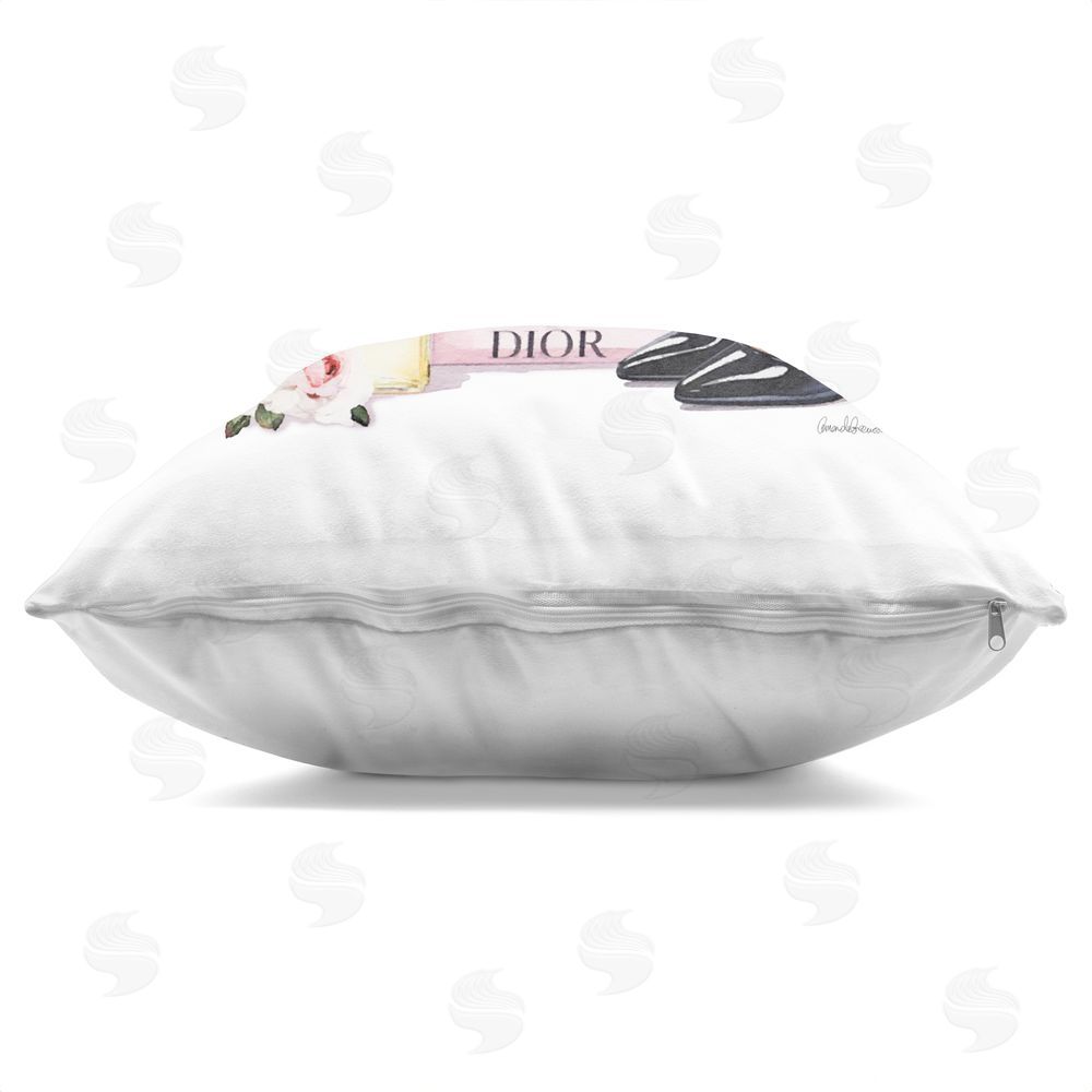 Amanda Greenwood Luxury Fashion Books & Dog Indoor Plush Polyester Square Throw Pillow Zipper Detail