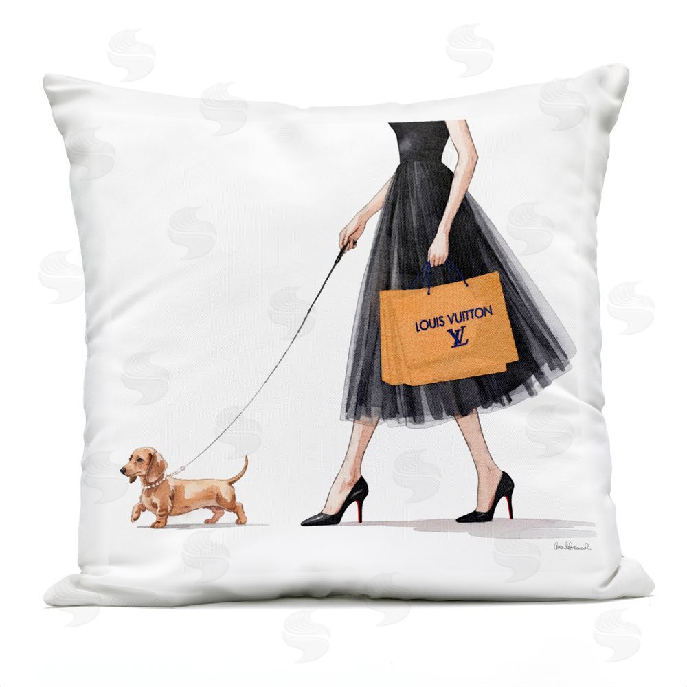 Amanda Greenwood Fashionable Dog Walking Outdoor Quick-Dry Polyester Square Throw Pillow