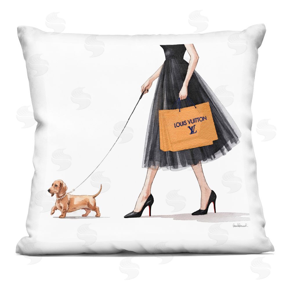 Amanda Greenwood Fashionable Dog Walking Indoor Plush Polyester Square Throw Pillow