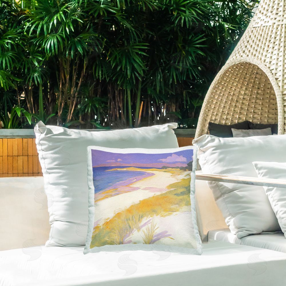 Walker Noble Pastel Shoreline Grasses Outdoor Quick-Dry Polyester Printed Square Pillow on Patio