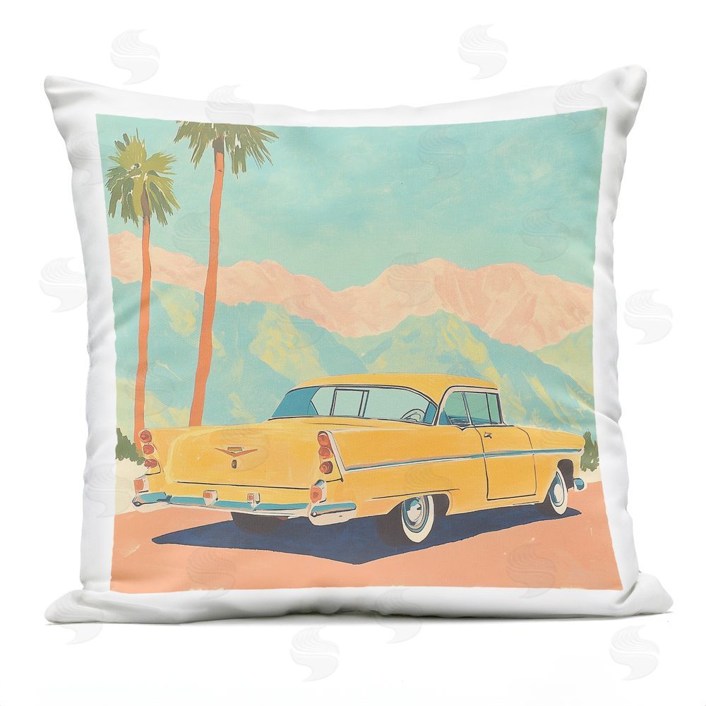 Walker Noble Classic Yellow Coupe & Palm Trees Outdoor Quick-Dry Polyester Square Throw Pillow