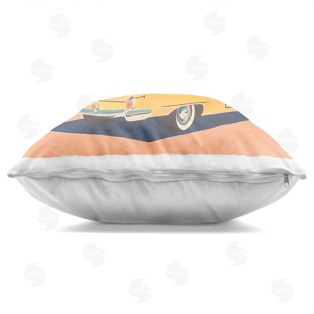 Walker Noble Classic Yellow Coupe & Palm Trees Indoor Plush Polyester Square Throw Pillow Zipper Detail