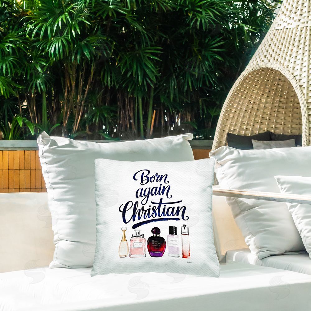 Amanda Greenwood Born Again Christian Fragrances Outdoor Quick-Dry Polyester Printed Square Pillow on Patio