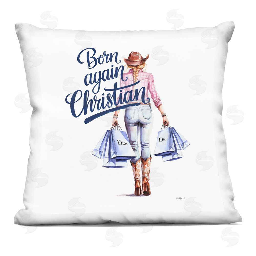 Amanda Greenwood Born Again Christian Cowgirl Indoor Plush Polyester Square Throw Pillow