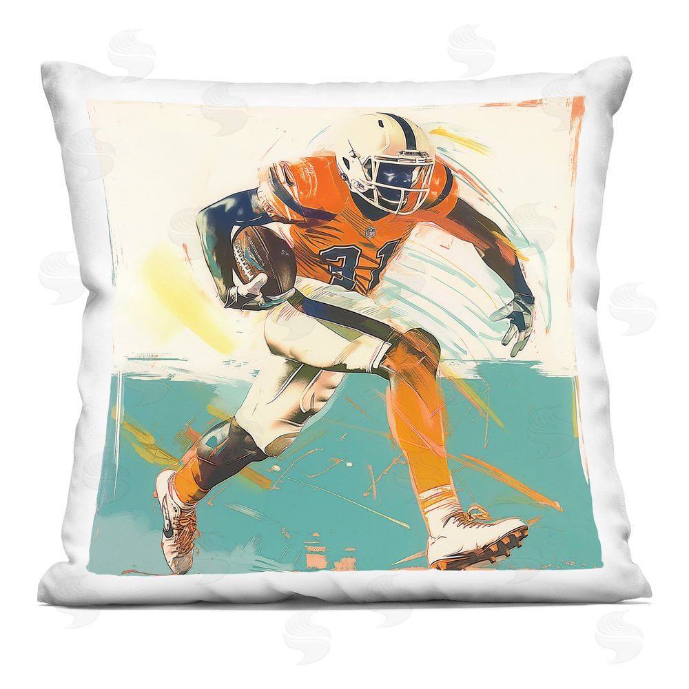Steve Hunziker Football Dash in Motion Indoor Plush Polyester Square Throw Pillow