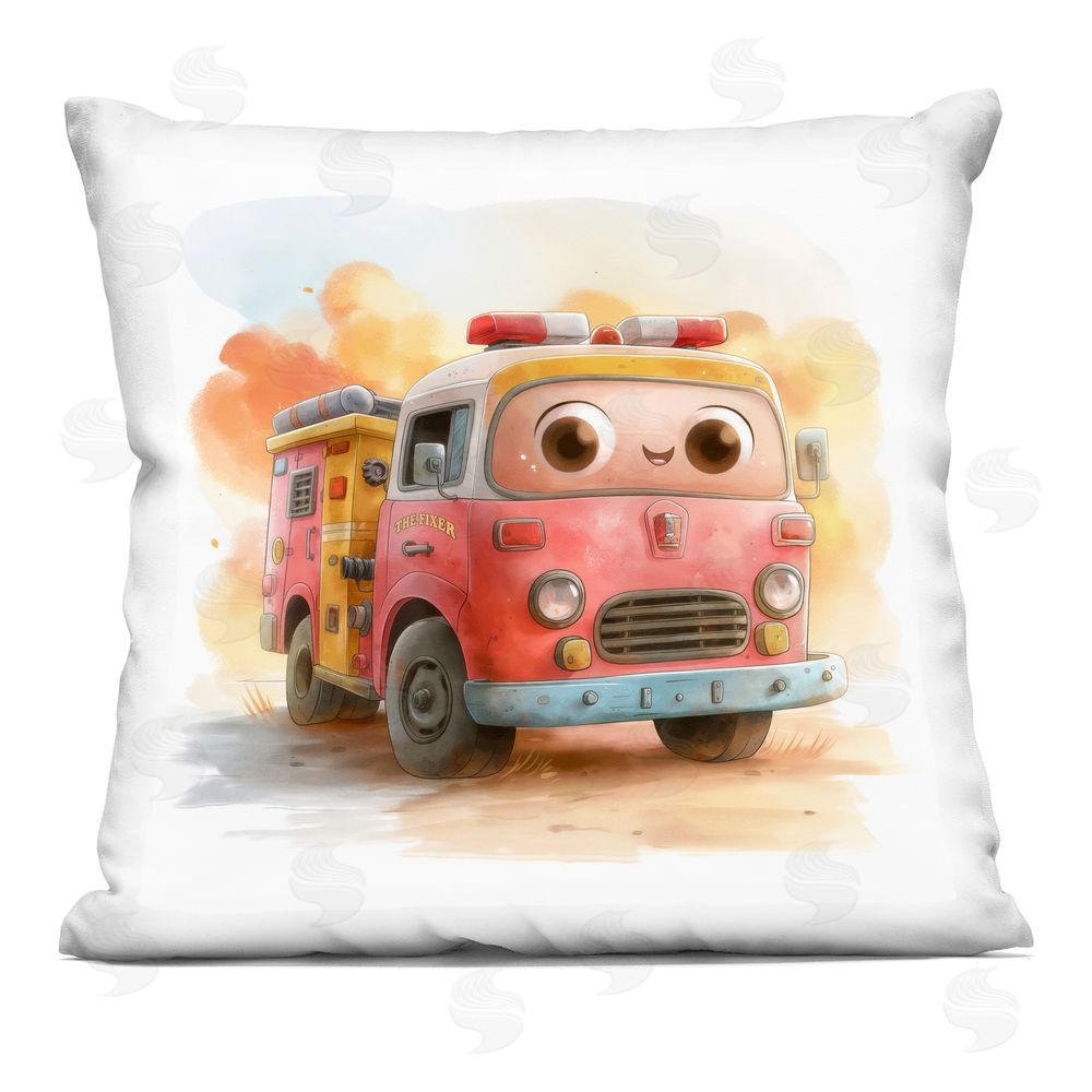 Steve Hunziker Smiling Vintage Firetruck Indoor Plush Polyester Square Throw Pillow
