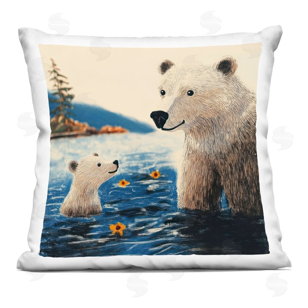 YASHNA Floating Furballs Mom & Cub Indoor Plush Polyester Square Throw Pillow