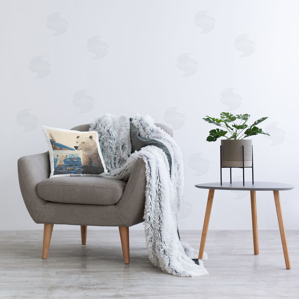 YASHNA Floating Furballs Mom & Cub Plush Polyester Printed Square Pillow on Chair