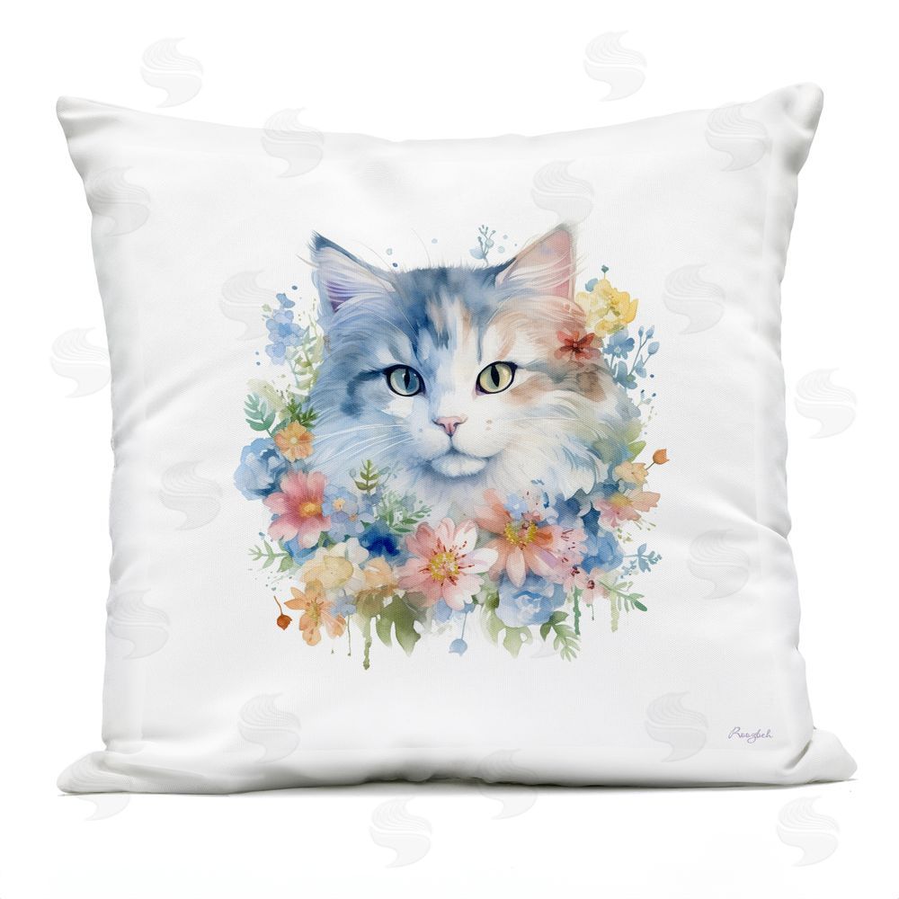 Roozbeh Flower Power Pastel Kitty Outdoor Quick-Dry Polyester Square Throw Pillow