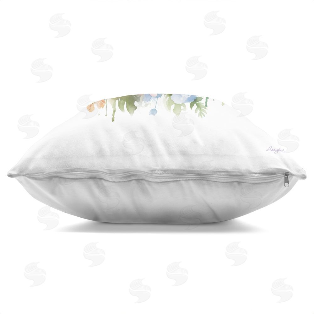 Roozbeh Flower Power Pastel Kitty Indoor Plush Polyester Square Throw Pillow Zipper Detail