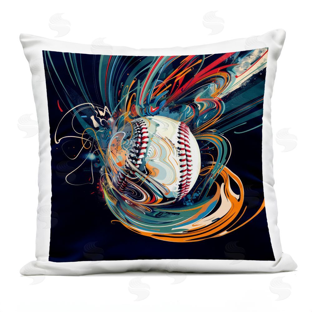 Lazar Studio Dynamic Motion Swirls Baseball Outdoor Quick-Dry Polyester Square Throw Pillow