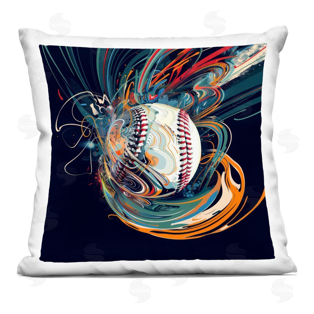 Lazar Studio Dynamic Motion Swirls Baseball Indoor Plush Polyester Square Throw Pillow
