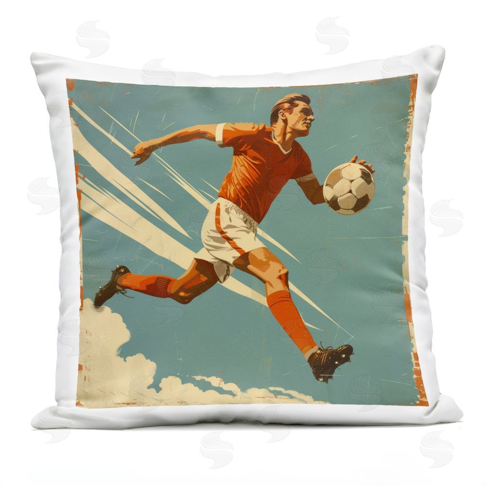 Lazar Studio Vintage Soccer Hero Dash Outdoor Quick-Dry Polyester Square Throw Pillow