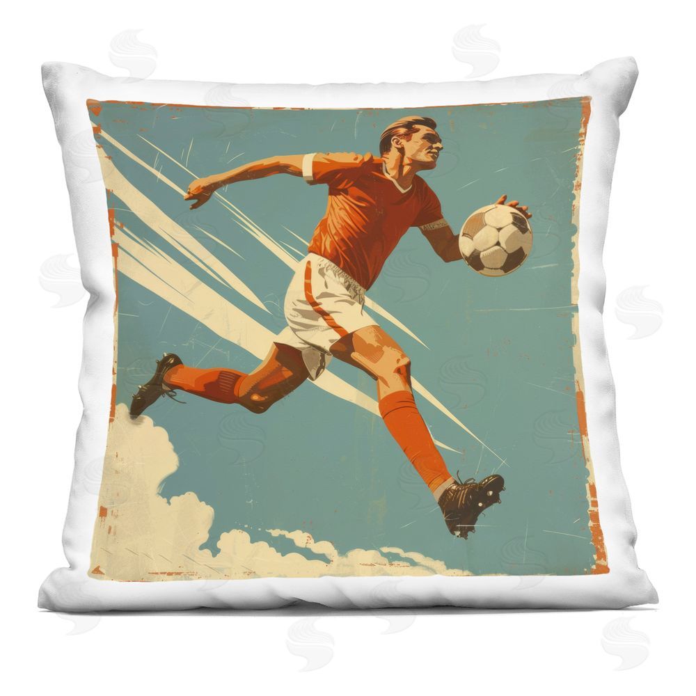 Lazar Studio Vintage Soccer Hero Dash Indoor Plush Polyester Square Throw Pillow