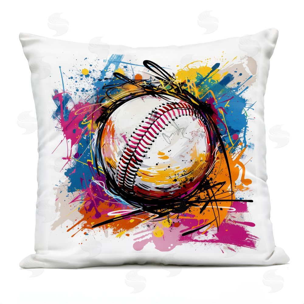 Lazar Studio Dynamic Motion Baseball Splatter Outdoor Quick-Dry Polyester Square Throw Pillow
