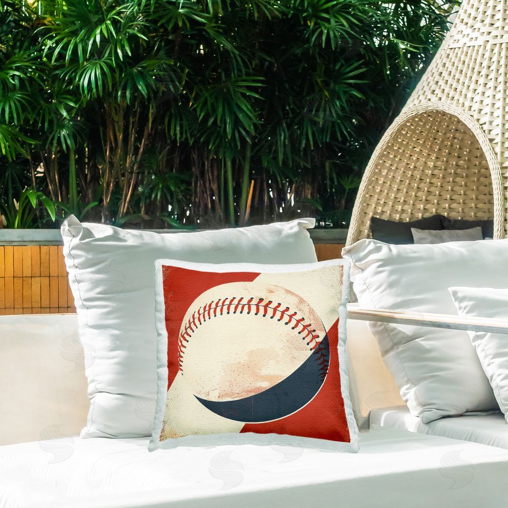 Lazar Studio Vintage Baseball Close Up Outdoor Quick-Dry Polyester Printed Square Pillow on Patio