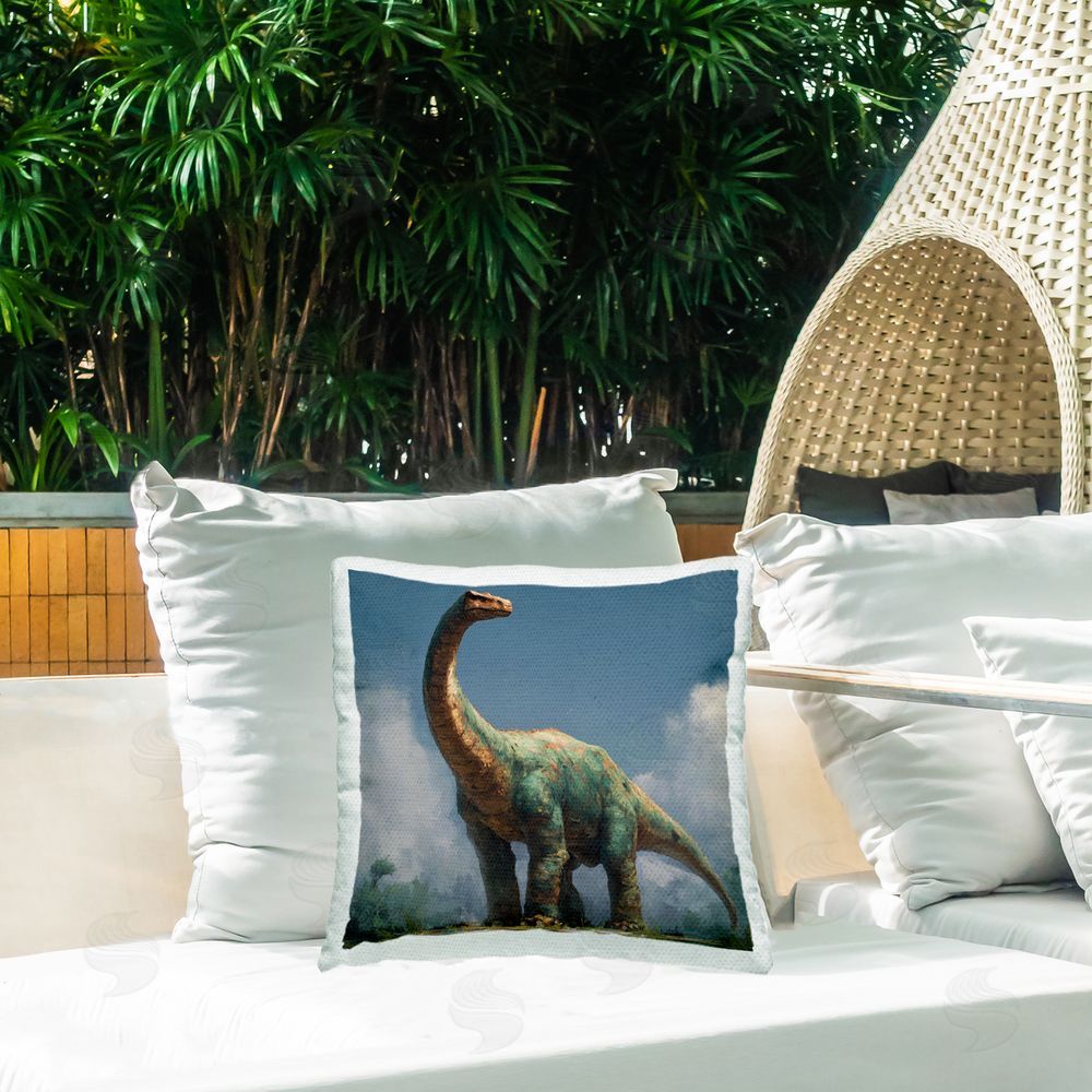 Wumples Colossal Brontosaurus in Meadow Outdoor Quick-Dry Polyester Printed Square Pillow on Patio