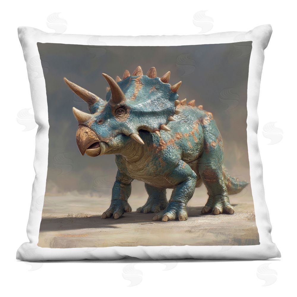 Wumples Horned Triceratops at Sunrise Indoor Plush Polyester Square Throw Pillow