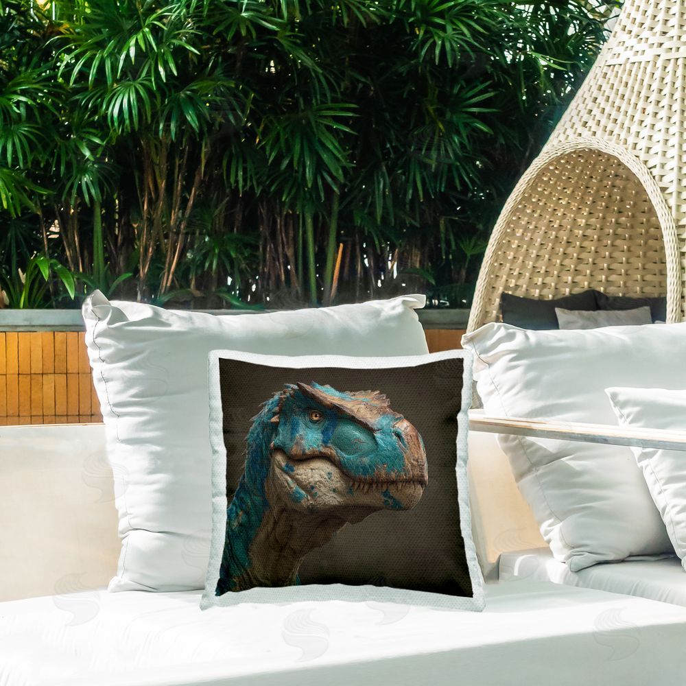 Wumples Cerulean Scaled Dinosaur Detail Outdoor Quick-Dry Polyester Printed Square Pillow on Patio