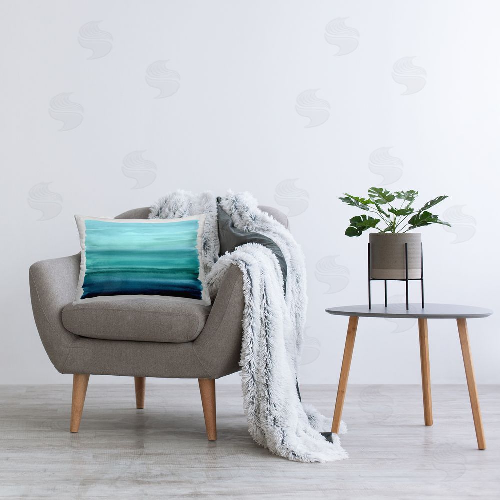Allie Corbin Ombre Teal Gradient Plush Polyester Printed Lumbar Pillow on Chair