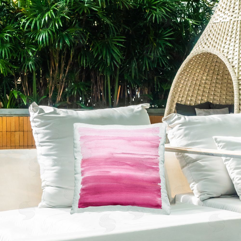 Allie Corbin Gradient Pink Blush Outdoor Quick-Dry Polyester Printed Square Pillow on Patio