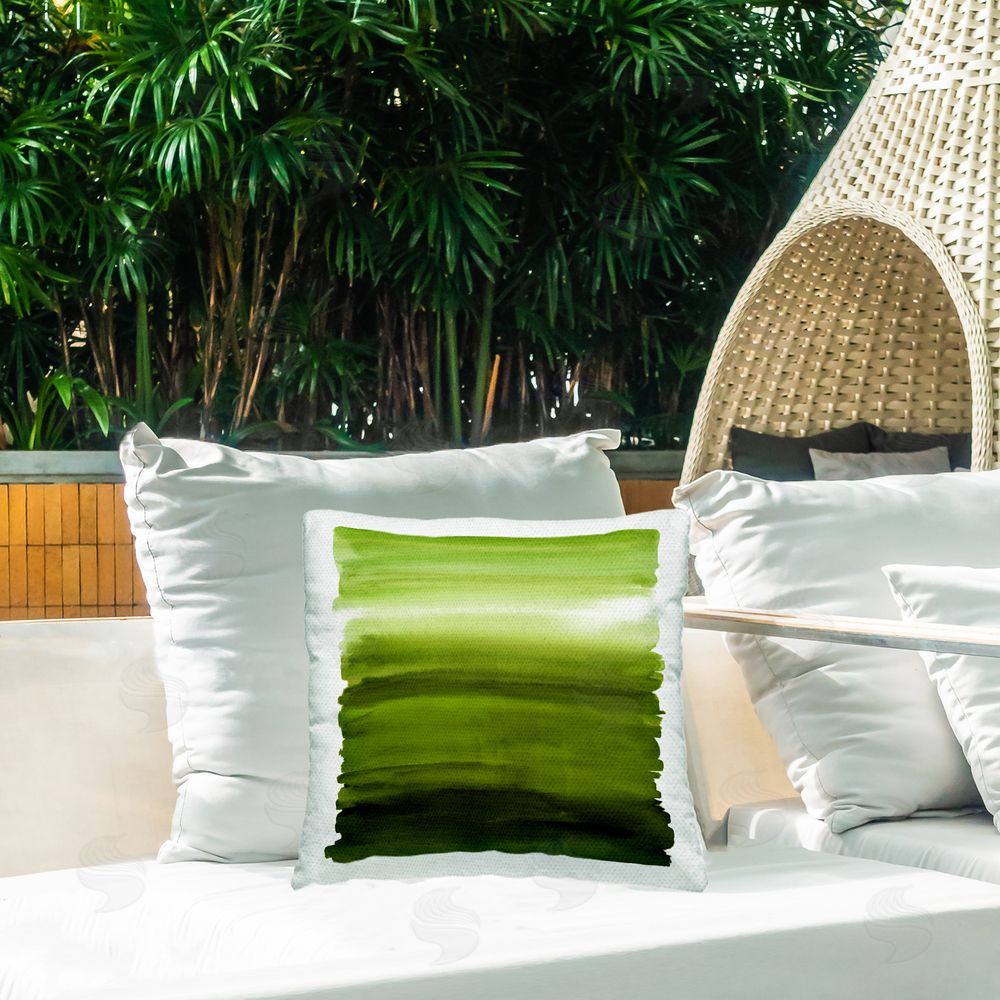 Allie Corbin Earthy Green Ombre Outdoor Quick-Dry Polyester Printed Square Pillow on Patio
