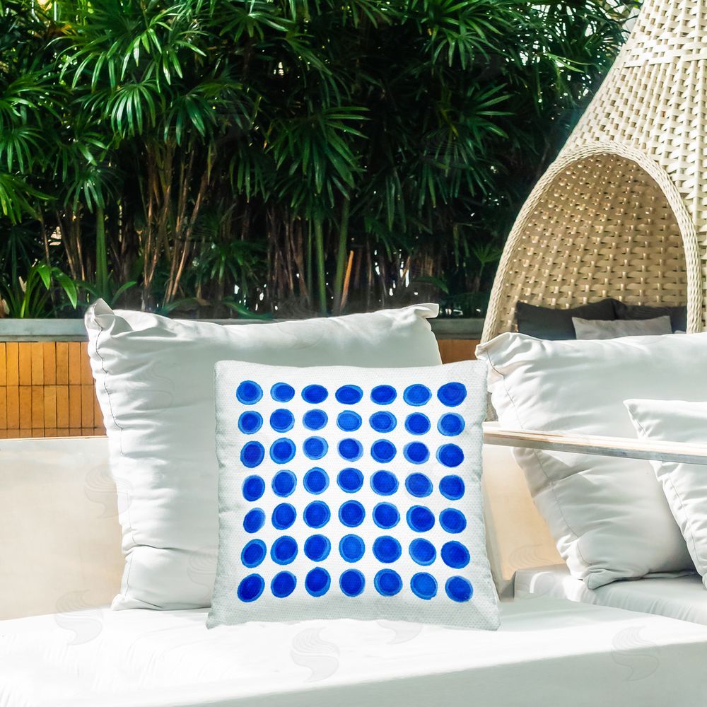 Martina Pavlova Blue Dots Uniform Pattern Outdoor Quick-Dry Polyester Printed Square Pillow on Patio