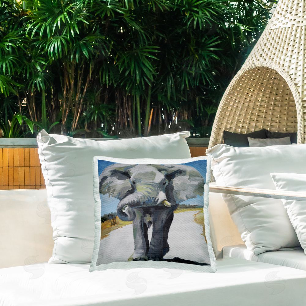 Violeta Vollmer Majestic Elephant on Path Outdoor Quick-Dry Polyester Printed Square Pillow on Patio