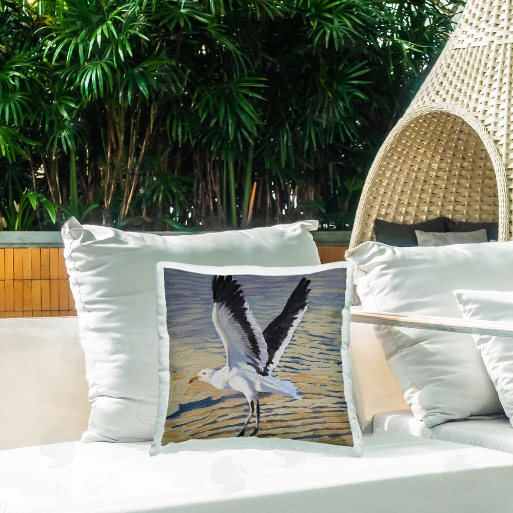 Violeta Vollmer Seagull Taking Flight Outdoor Quick-Dry Polyester Printed Square Pillow on Patio