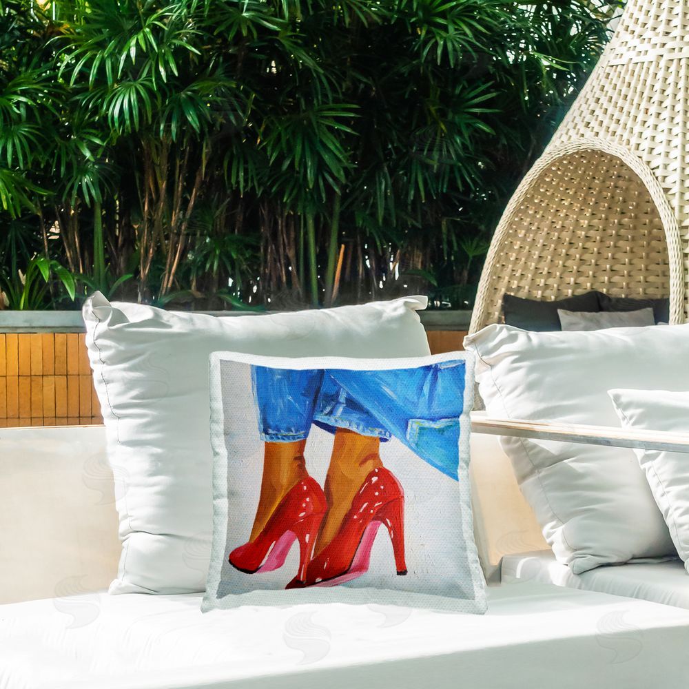 Violeta Vollmer Chic Red Heels Portrayal Outdoor Quick-Dry Polyester Printed Square Pillow on Patio