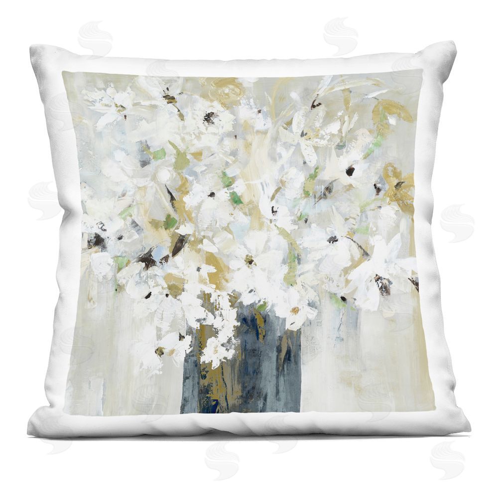 Lorenzo Collective Mindful White Florals Indoor Plush Polyester Square Throw Pillow