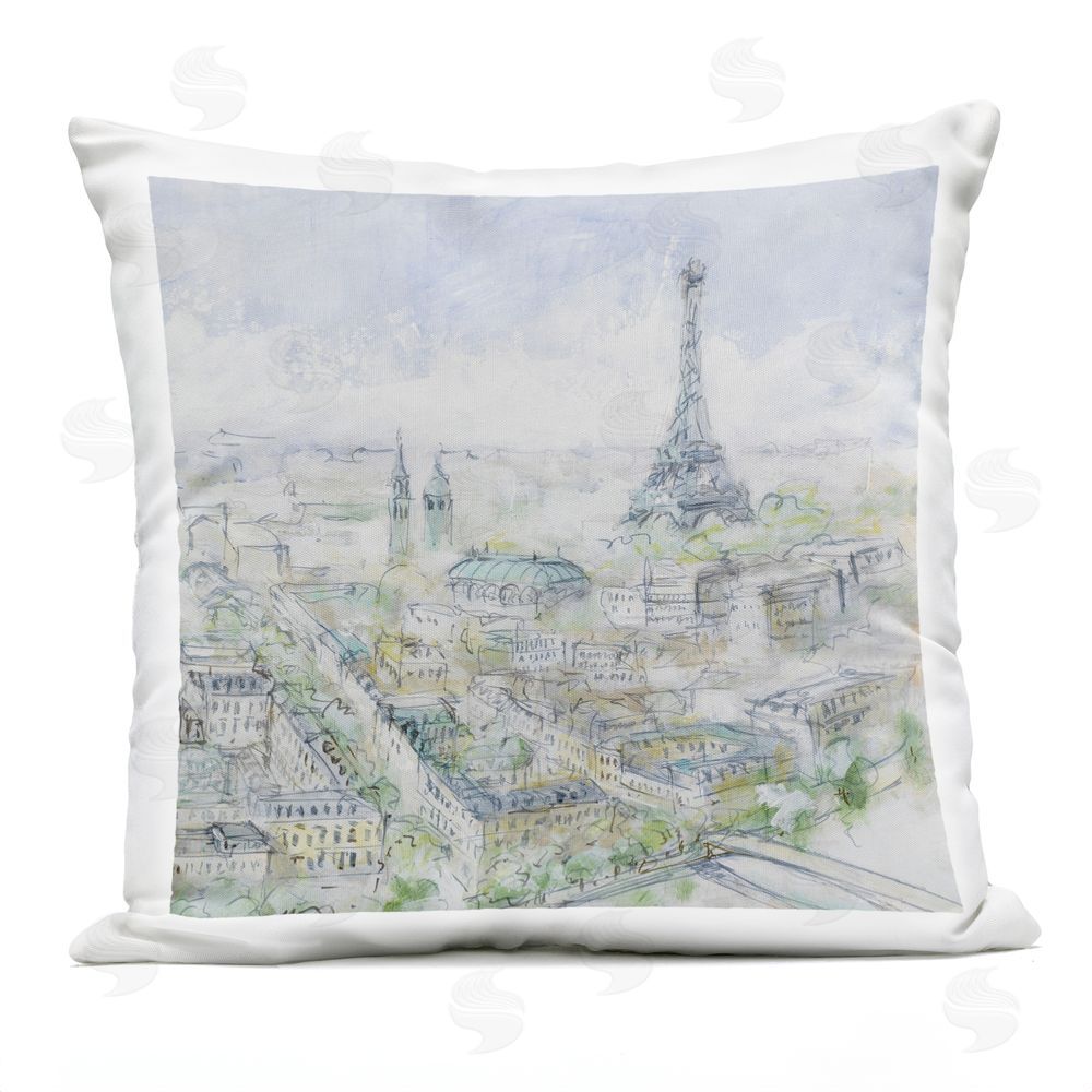 Lorenzo Collective Paris Dreaming Sketched Skyline Outdoor Quick-Dry Polyester Square Throw Pillow