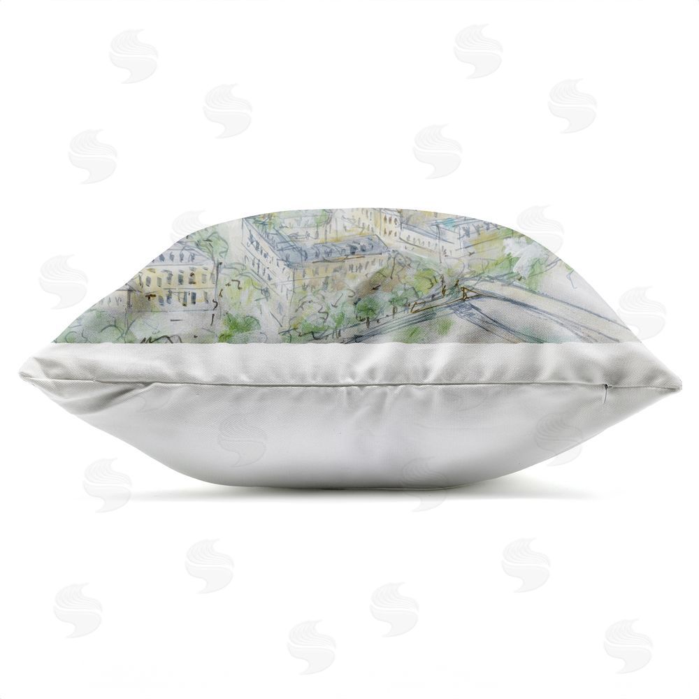 Lorenzo Collective Paris Dreaming Sketched Skyline Outdoor Quick-Dry Polyester Square Throw Pillow Zipper Detail
