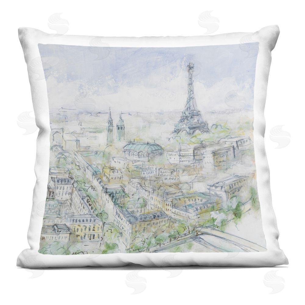 Lorenzo Collective Paris Dreaming Sketched Skyline Indoor Plush Polyester Square Throw Pillow