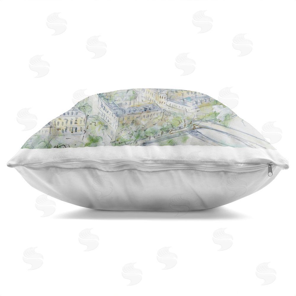 Lorenzo Collective Paris Dreaming Sketched Skyline Indoor Plush Polyester Square Throw Pillow Zipper Detail