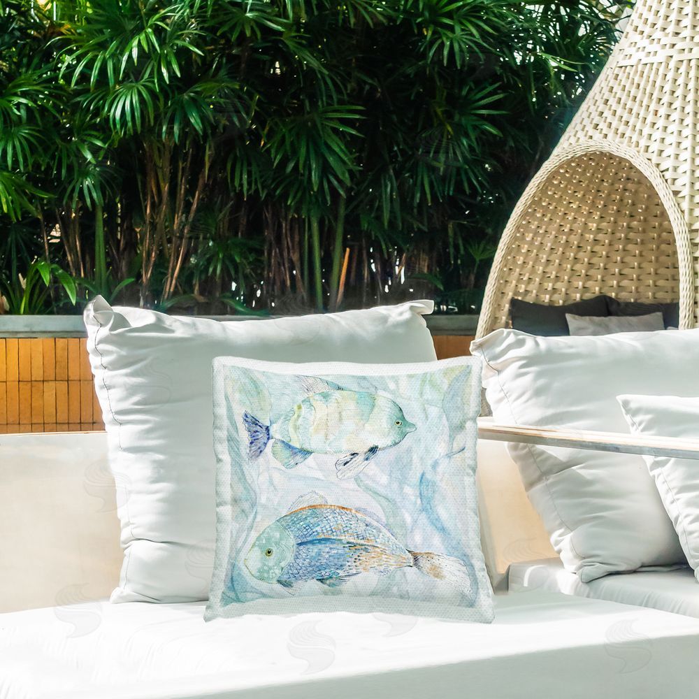 Lorenzo Collective Soft Sweet Fish Pair Outdoor Quick-Dry Polyester Printed Square Pillow on Patio