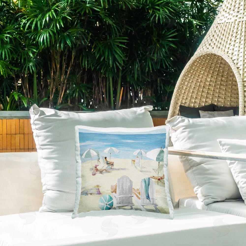 Lorenzo Collective Sandy Day At The Beach Outdoor Quick-Dry Polyester Printed Square Pillow on Patio