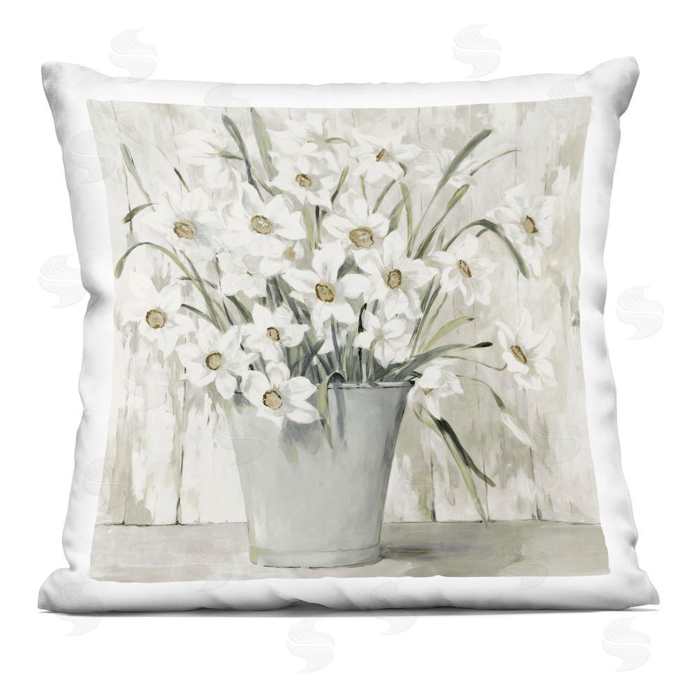 Lorenzo Collective Country Floral Tin Vase Indoor Plush Polyester Square Throw Pillow