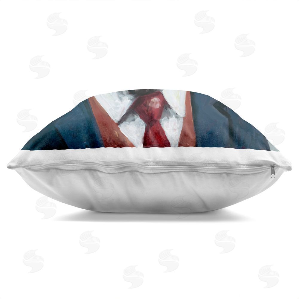 Studio Bautista Bark Kent Portrait Indoor Plush Polyester Square Throw Pillow Zipper Detail
