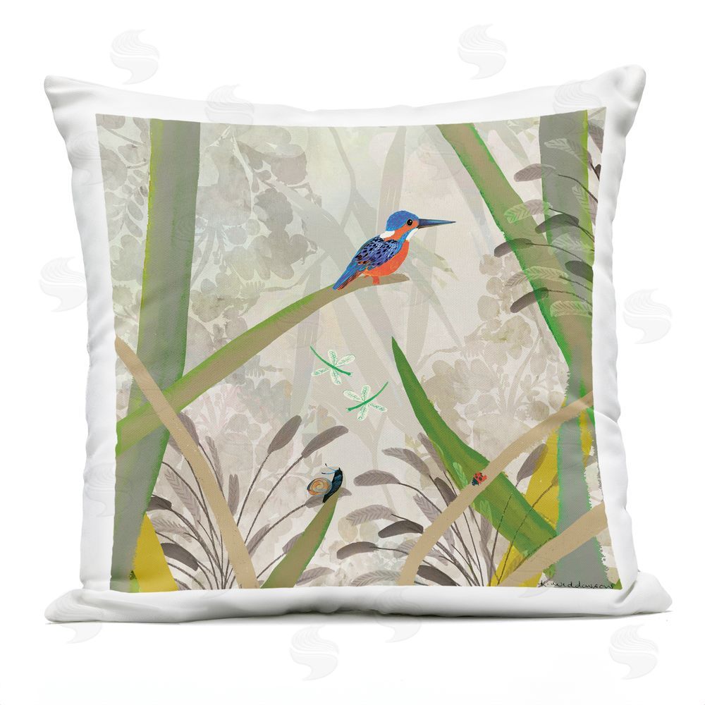 Kay Widdowson Kingfisher Among Branches Outdoor Quick-Dry Polyester Square Throw Pillow
