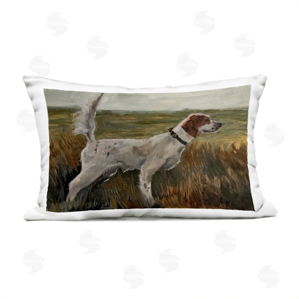 Marian Parsons Pointer Canine in Golden Field Outdoor Quick-Dry Polyester Lumbar Pillow