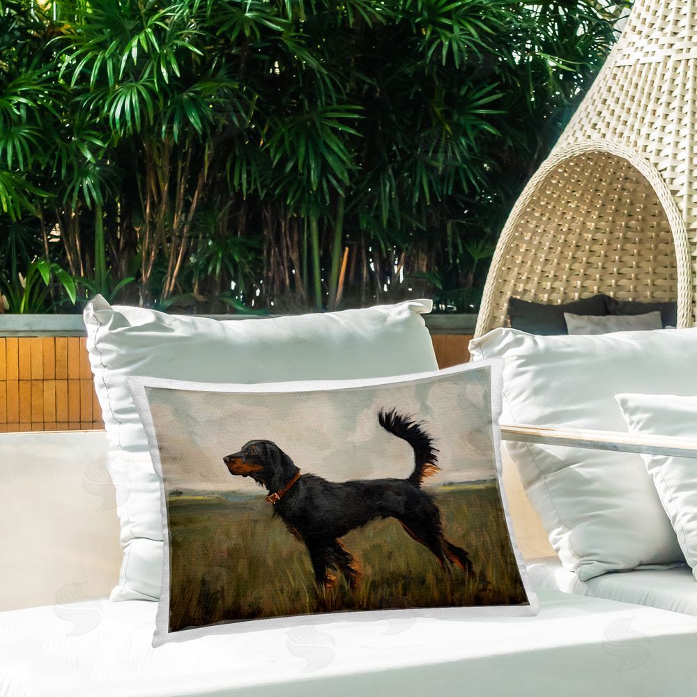 Marian Parsons Collared Hound in Tall Grasses Outdoor Quick-Dry Polyester Printed Lumbar Pillow on Patio