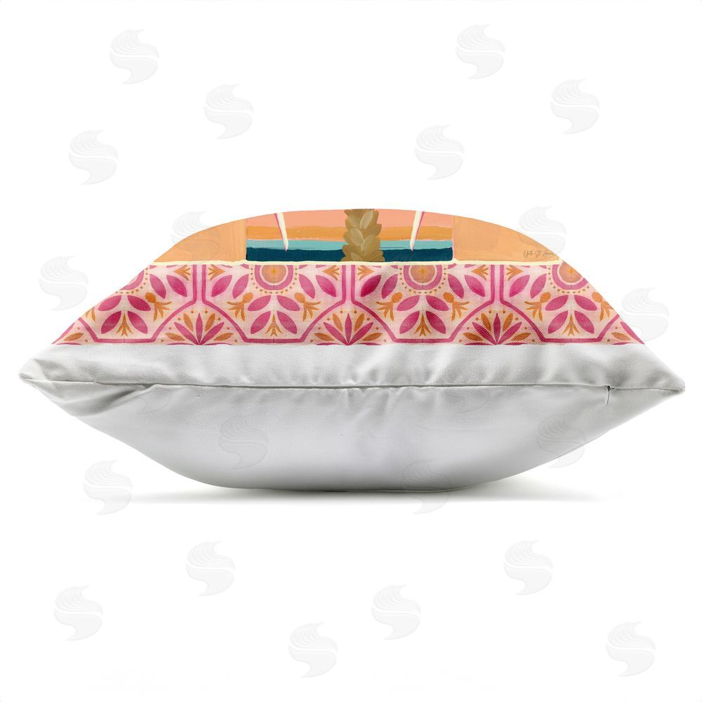 Yvette St. Amant Pink Tropical Birds Symmetry Outdoor Quick-Dry Polyester Square Throw Pillow Zipper Detail