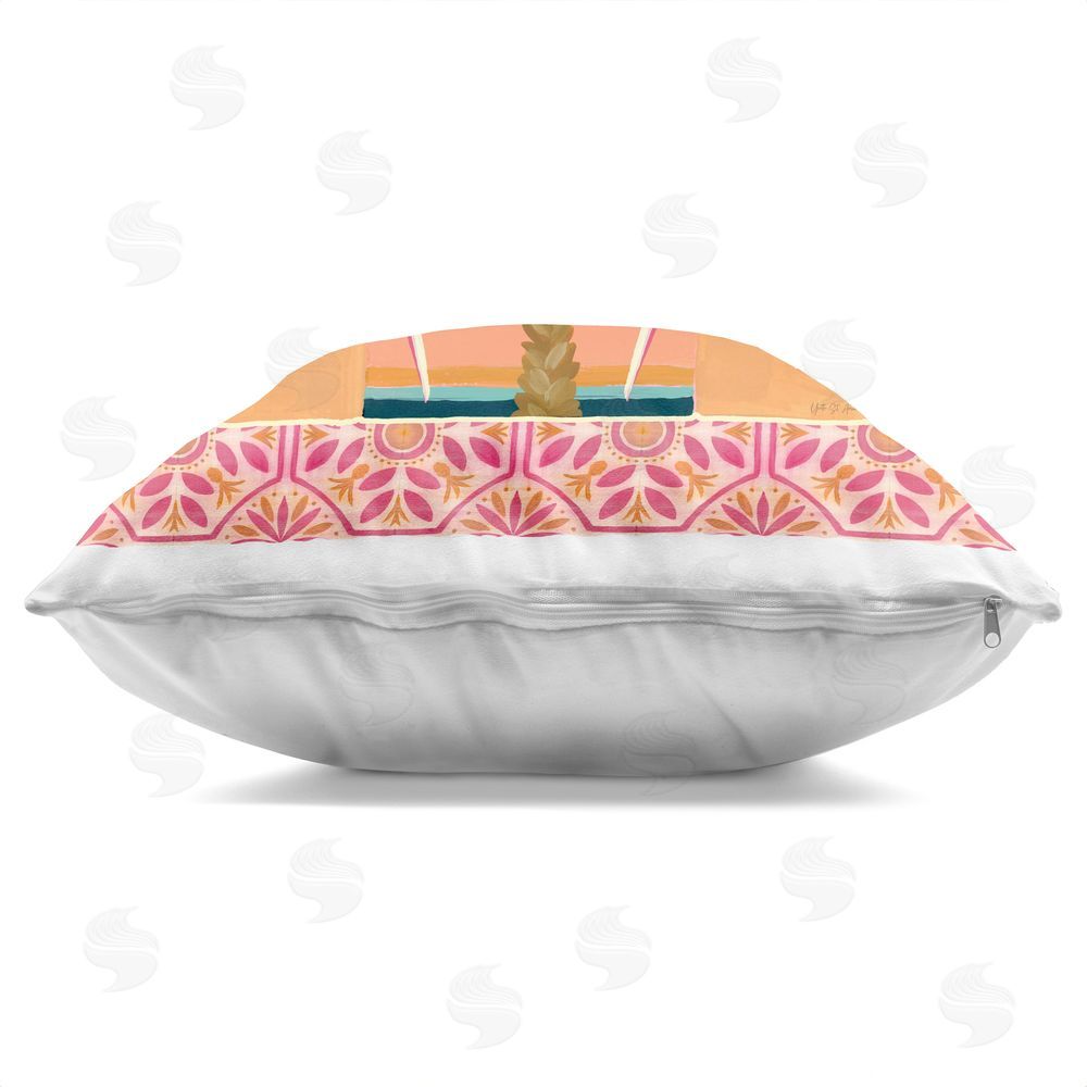 Yvette St. Amant Pink Tropical Birds Symmetry Indoor Plush Polyester Square Throw Pillow Zipper Detail