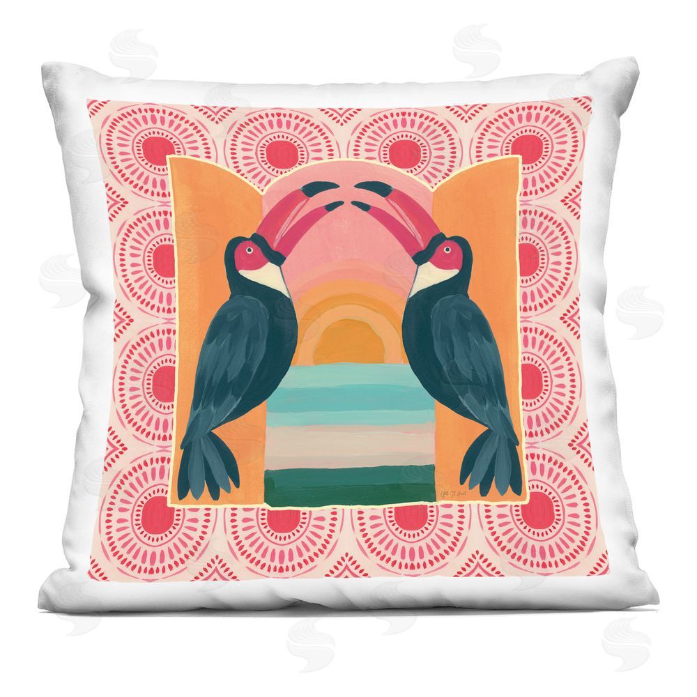 Yvette St. Amant Tropical Toucans Symmetry Indoor Plush Polyester Square Throw Pillow